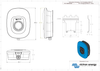Dimensional drawing of the Victron EV Charging Station showing unit and bracket measurements in millimetres
