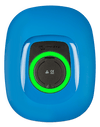 Front view of blue Victron EV charging station with a circular green LED status light ring