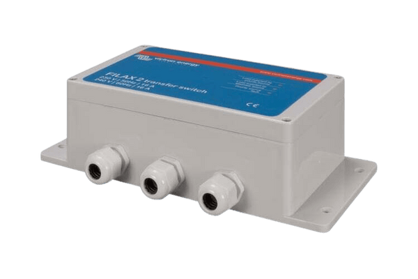 Side perspective view of Filax 2 transfer switch highlighting the three bottom cable glands