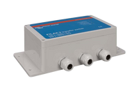 Three-quarter view of the Filax 2 transfer switch showing the depth of the grey ABS enclosure