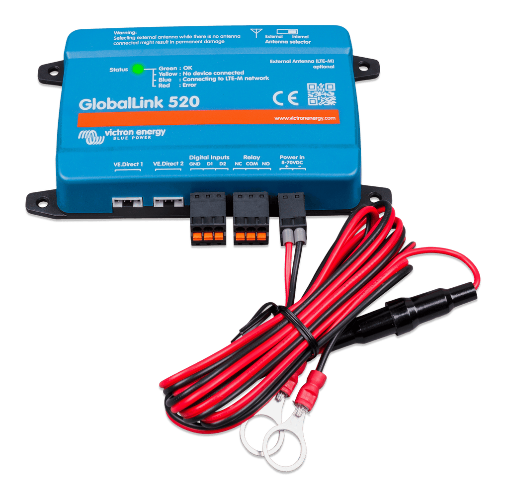 GlobalLink 520 with power and terminal blocks connected to the front ports