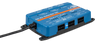 Perspective view of the blue Victron GX IO-Extender 150 showing side mounting ears