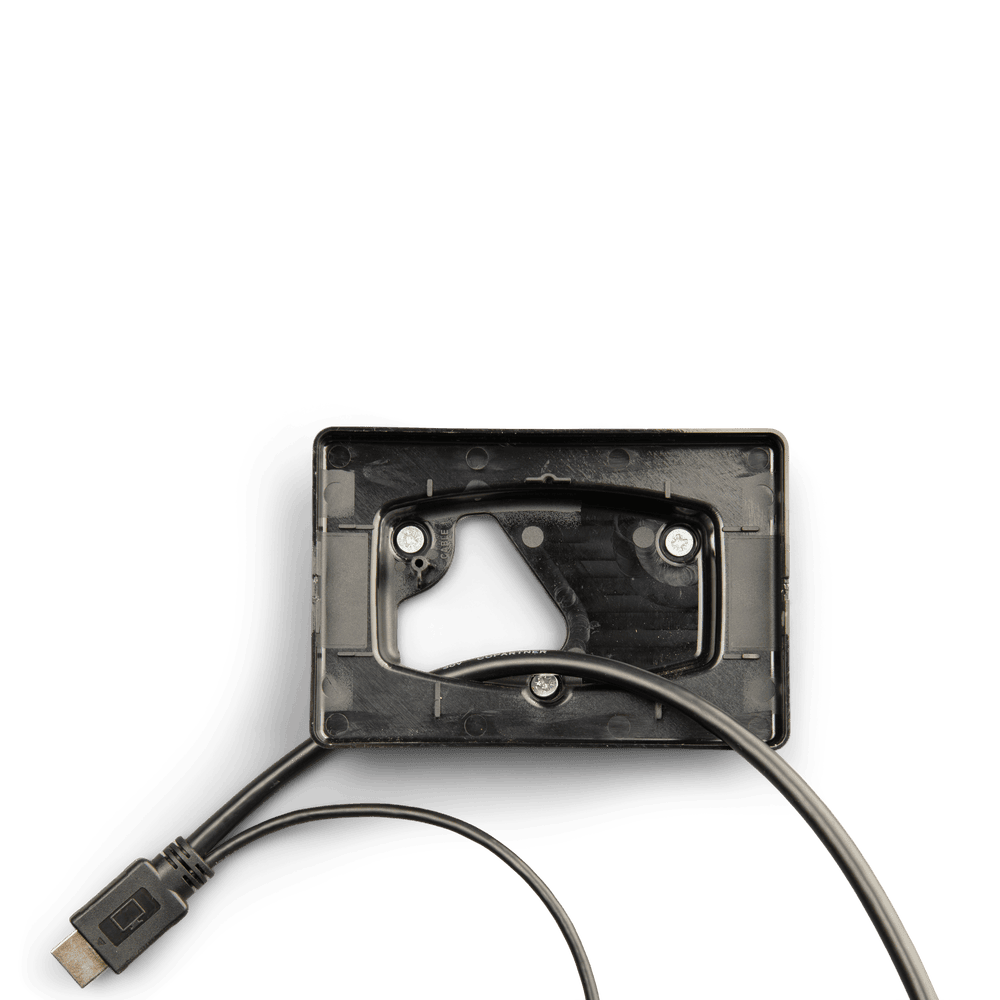 Rear view of the wall mount bracket with a display cable routed through the center