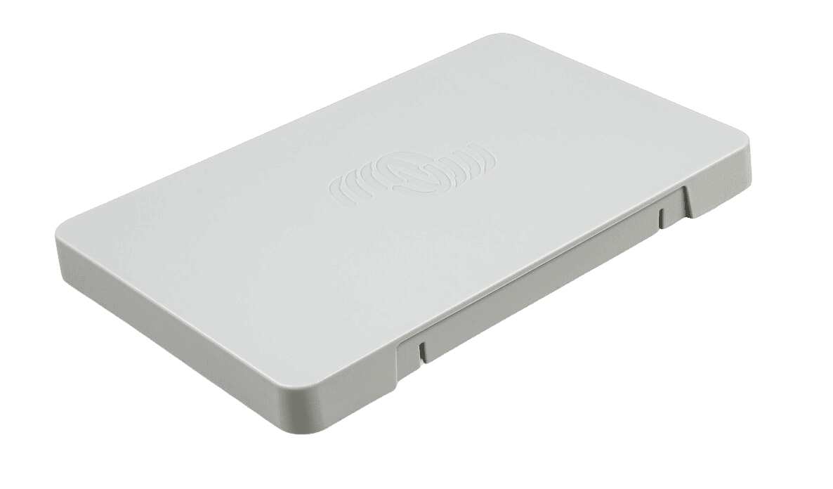 Angled view of a light grey protection cover for a Victron GX Touch 70 display