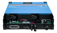 Internal bottom view of Inverter RS showing cooling fans and battery terminal connections