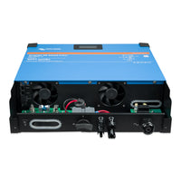 Internal bottom view of Inverter RS showing cooling fans and battery terminal connections