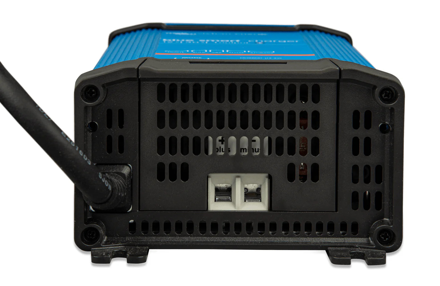 View of terminal connections and AC input on the bottom of the Victron Blue Smart charger