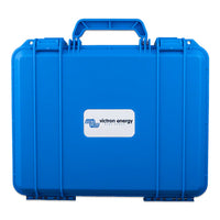 Blue Victron hard-shell carry case for IP65 battery chargers with handle and secure latches