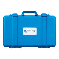 Front view of the blue Victron protective carry case for IP65 chargers