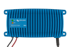 Top-down view of the blue waterproof charger showing the heat-dissipating aluminium fin structure