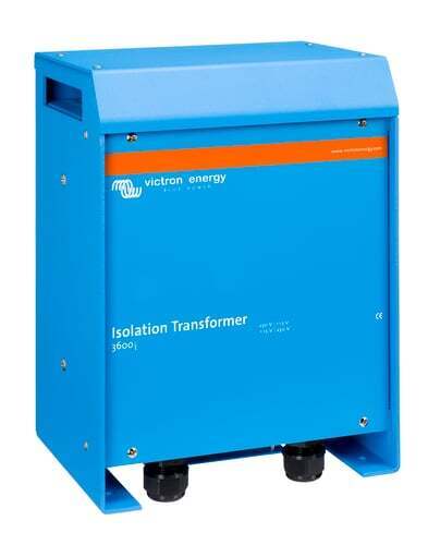 Angled front-left view of the Victron isolation transformer showing enclosure depth
