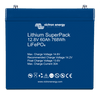 Front view of blue Victron Lithium SuperPack 12.8V 60Ah LiFePO4 battery