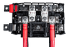Internal view showing two 300A Class-T fuses and battery cables installed in the busbar