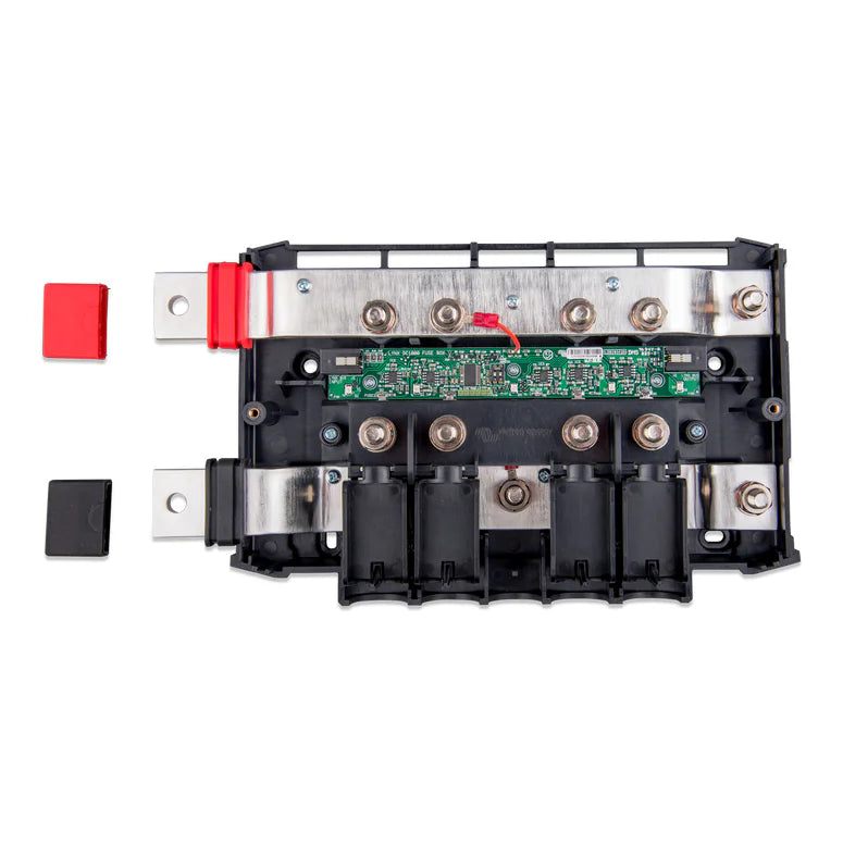 Internal top-down view of Victron Lynx Distributor showing busbars and circuit board