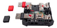 Internal components of Lynx Shunt 1000 showing depth of busbars and connector ports