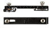Side and top views of black DIN35 rail adapter brackets with stainless steel mounting screws