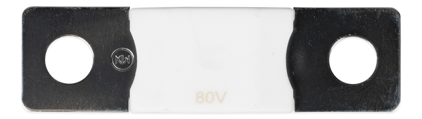 Top-down view of 175A 80V MEGA fuse showing the white ceramic housing and dual mounting holes
