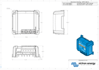 Technical dimensional drawing of the MPPT 100/15 controller showing metric measurements
