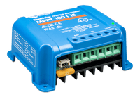 Side view of BlueSolar MPPT 100/15 controller showing technical specification label