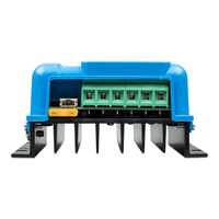 Close-up of bottom terminal block showing screw terminals and 20A fuse in the Victron MPPT 100/20