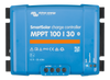 Close-up of blue Victron MPPT 100/30 charge controller front panel