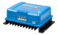 Side view of the Victron MPPT 100/30 controller showing mounting flange and specification label