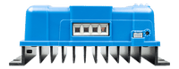 Detailed front view of the PV and battery terminals and VE.Direct port on a solar controller