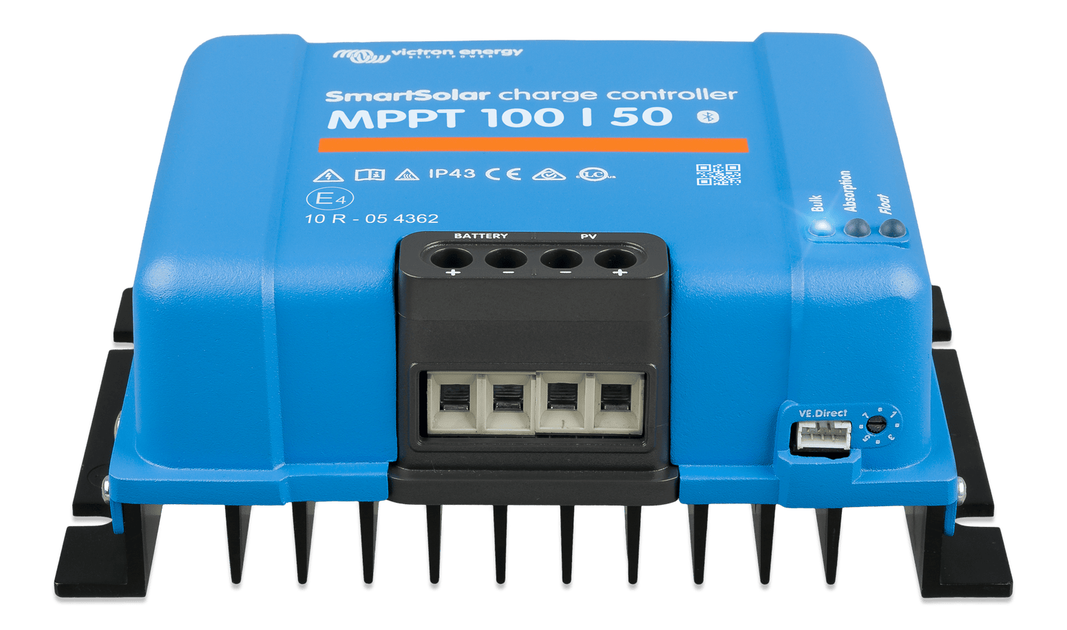 Front angled perspective of the 50A Victron solar charge controller