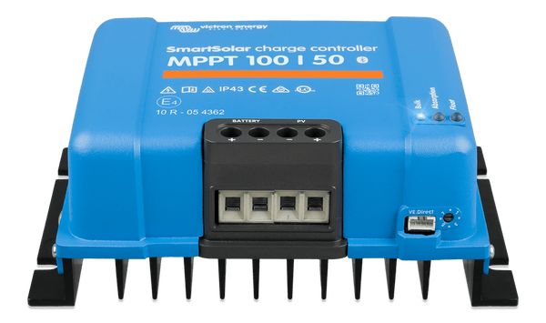 Front angled perspective of the 50A Victron solar charge controller