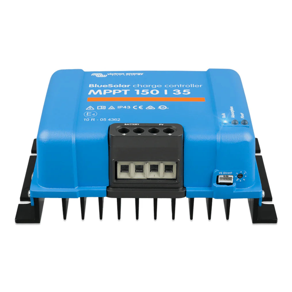 Direct front view of the MPPT solar controller terminal block for PV and battery inputs