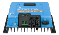 Front angled view of Victron 70A SmartSolar MPPT charge controller with MC4 terminals