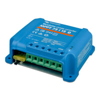 Top angled view of the Victron BlueSolar 75/15 controller illustrating the compact footprint