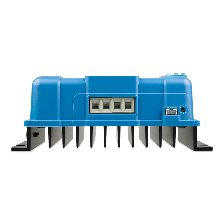 Bottom-up view focusing on VE.Direct port and terminal entries of the MPPT controller