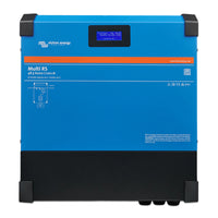 Front view of blue Victron Multi RS 48/6000 inverter charger with digital LCD display