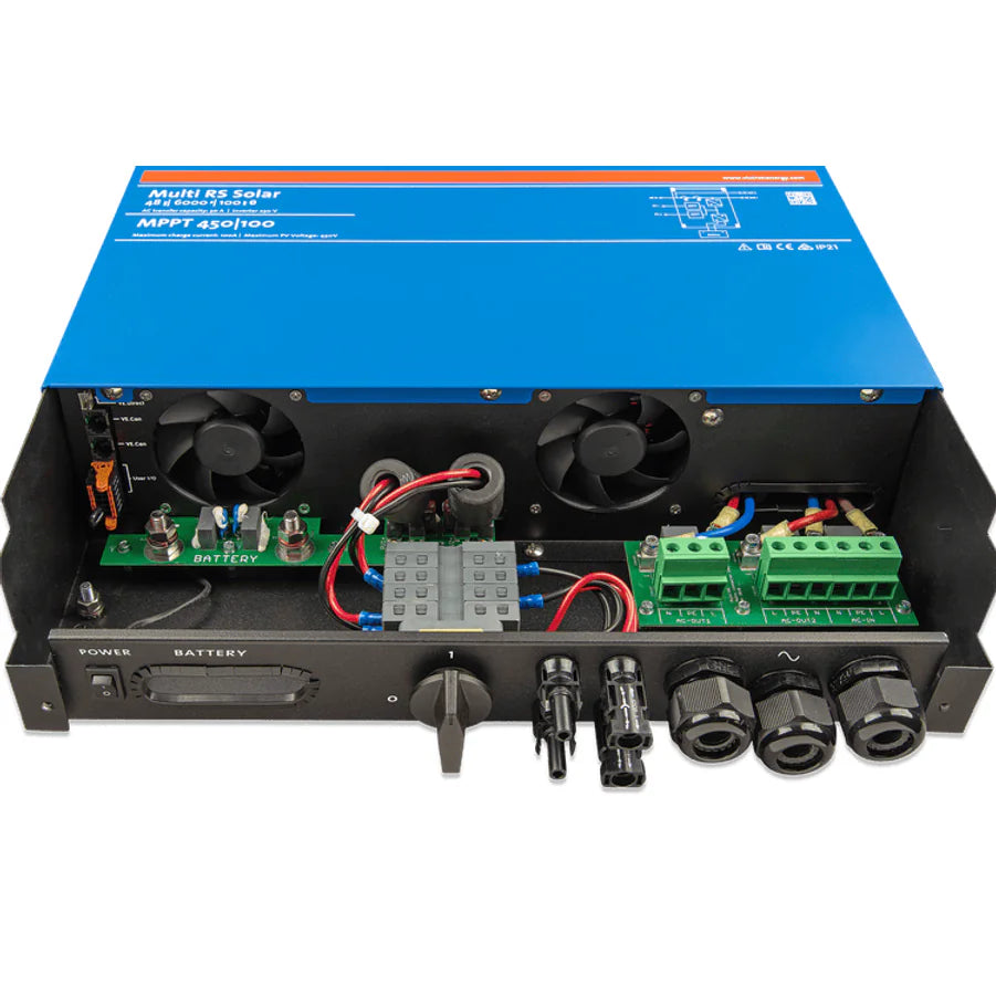 Internal chassis view showing dual cooling fans and electrical component layout