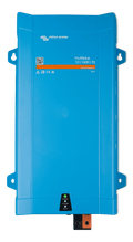 Front view of blue Victron MultiPlus 12/1600/70 inverter charger with status LED panel
