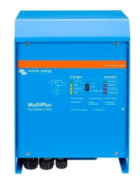 Front view of Victron MultiPlus 12/3000/120 inverter charger with status LEDs and switch