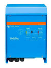 Front view of blue Victron MultiPlus 12/3000/120-50 inverter charger showing status lights and switch