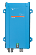 Front view of a blue Victron MultiPlus 12V 1200VA 50A inverter charger showing status LED indicators