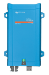 Front view of a blue Victron MultiPlus 12V 1200VA 50A inverter charger showing status LED indicators