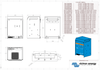 Technical line drawing showing front, side and rear dimensions for the 3000VA MultiPlus enclosure