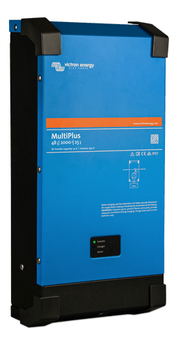 Left side perspective of the Victron MultiPlus inverter charger with 48V 2000VA capacity