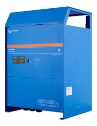 Side perspective of the blue aluminium enclosure for the Victron MultiPlus inverter