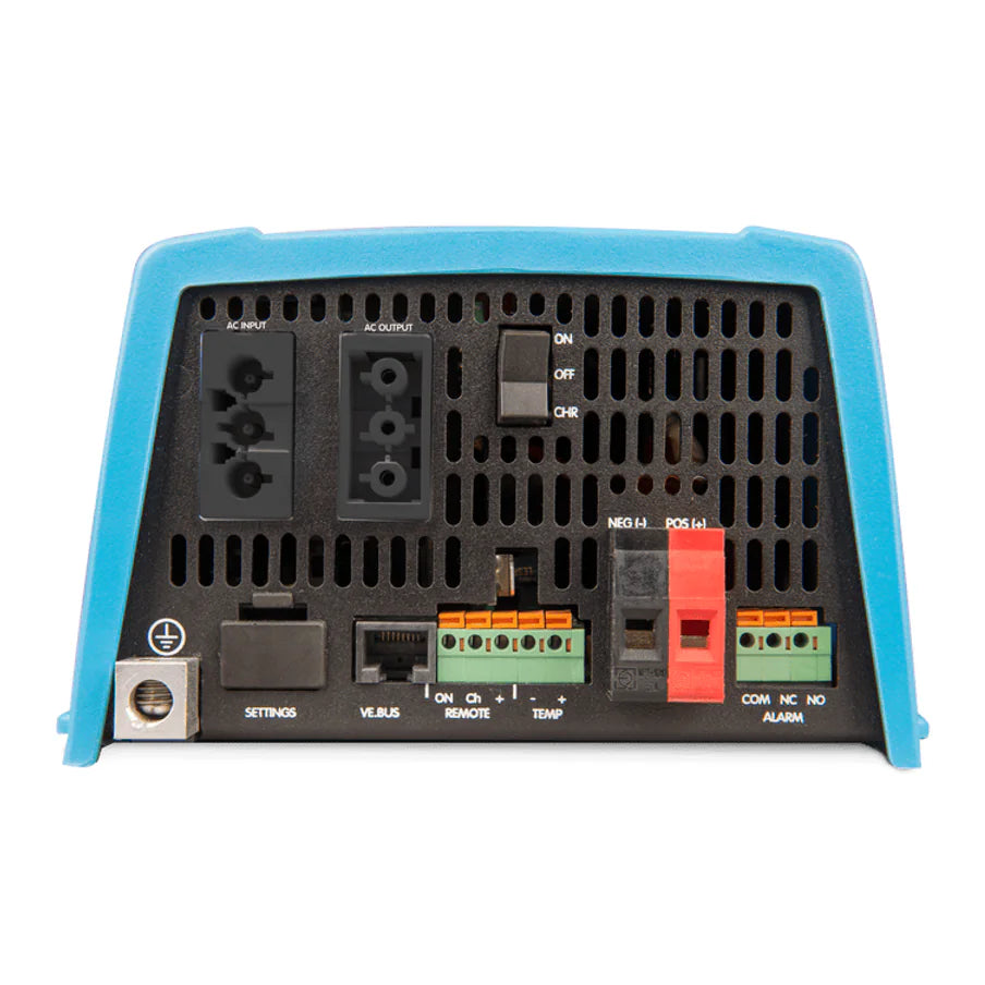 Bottom terminal panel of Victron MultiPlus 48/800/9 showing AC and DC connection ports