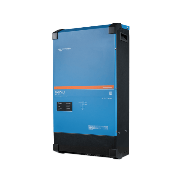 Perspective view of the steel RAL 5012 blue housing for MultiPlus-II inverter charger