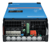 Internal view of MultiPlus-II connection compartment showing AC terminals, DC bolts, and communication ports