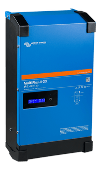 Left perspective view of the Victron MultiPlus-II GX 48V inverter charger showing the steel housing