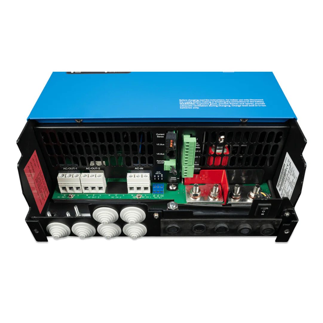 Internal view of AC and DC connection terminals and communication ports