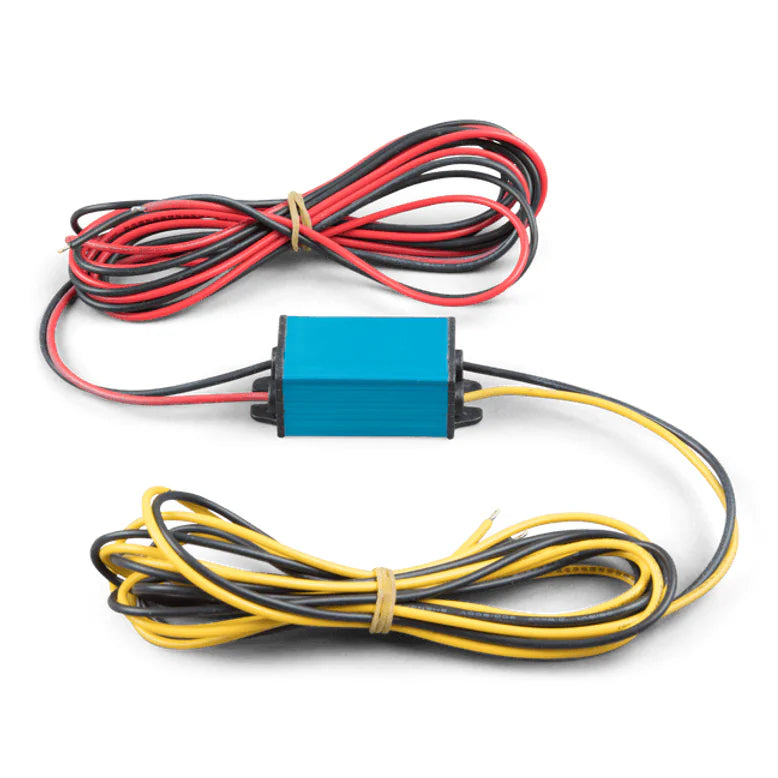 Perspective view of blue non-isolated DC-DC converter with integrated mounting tabs