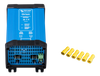 Front view of Victron Orion DC-DC converter showing cooling vents, Faston terminals, and yellow crimp connectors